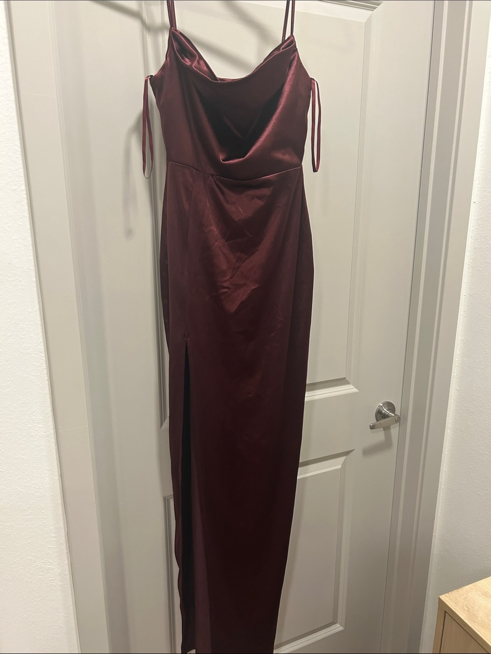 Windsor Satin Cowl Neck Maxi Dress in Burgundy